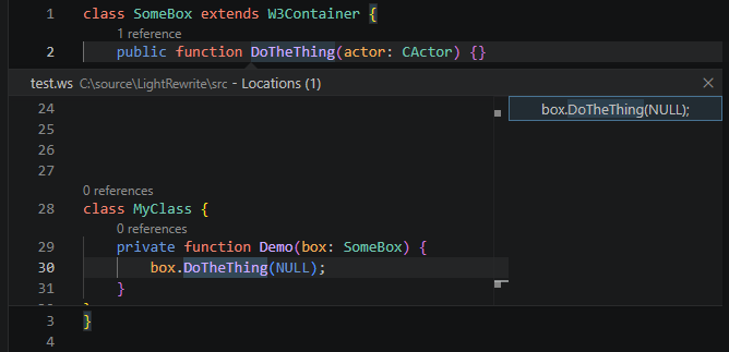 Reference-count code lens and the references panel