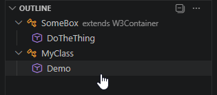 Outline view of classes and their methods