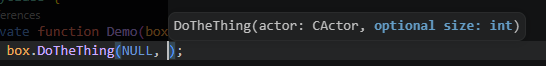 Signature help with the active parameter highlighted